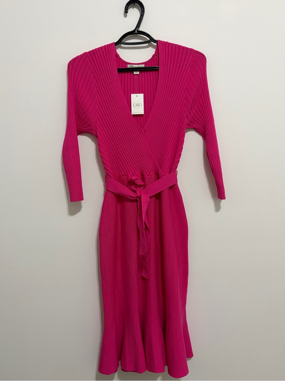 Cato Fuchsia Ribbed Sweater Dress with Belt